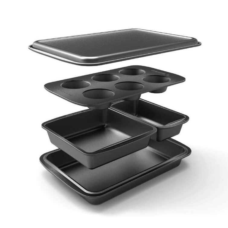 Baker's Secret Set Of 5 Bakeware Pans New Edition, Stackable Easy-Store,  Muffin Pan, Roaster Pan, Square Pan, Cookie Sheet, Loaf Pan, Home DIY Baking  Supplies - Essentials Collection