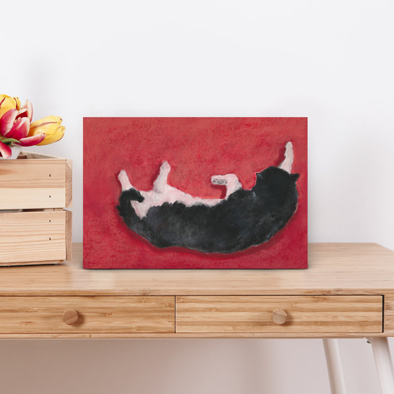 «Happy Dog on Red Bold Playful Contemporary Dog Portrait», art mural, H 12 po x l 18 po