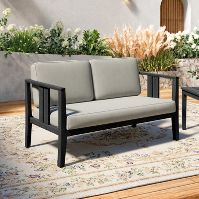 Junco Solid Wood Teak Outdoor Loveseat With Cushion And Arms