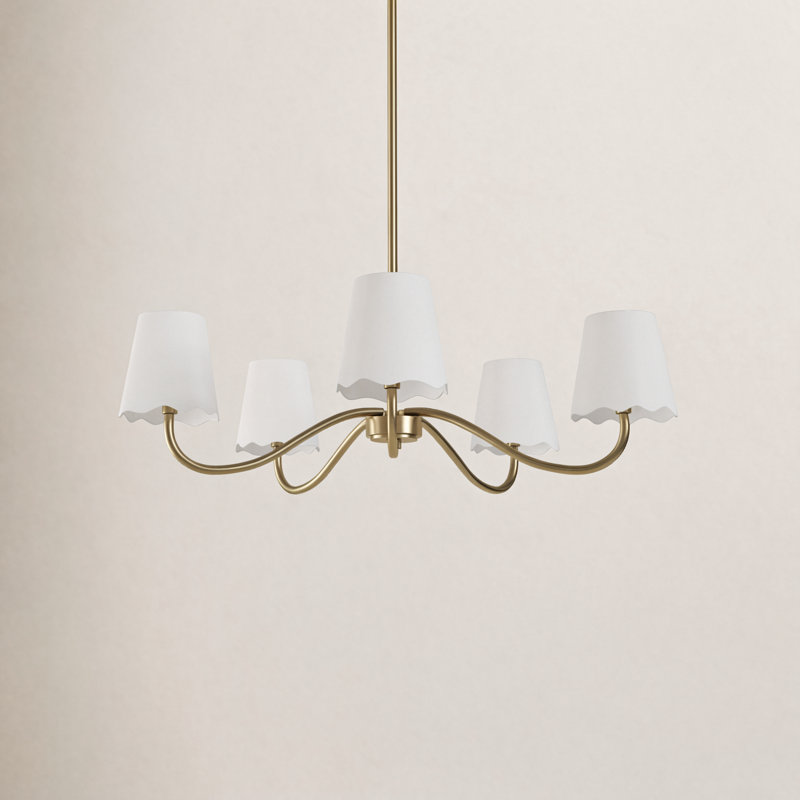 Corda Wrought Iron 5-Light Chandelier, White, Polished Brass