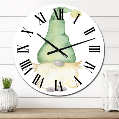 Mignon gnome de Noël au chapeau vert - Horloge murale traditionnelle
