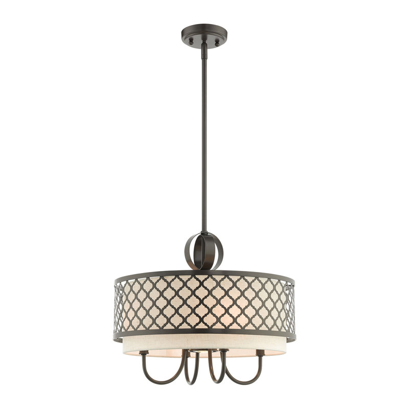 Lustre tambour 5 lumières à abat-jour Mance, Bronze anglais