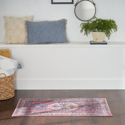 Machine Washable Southwestern Navy/Muted Red/Beige Area Rug