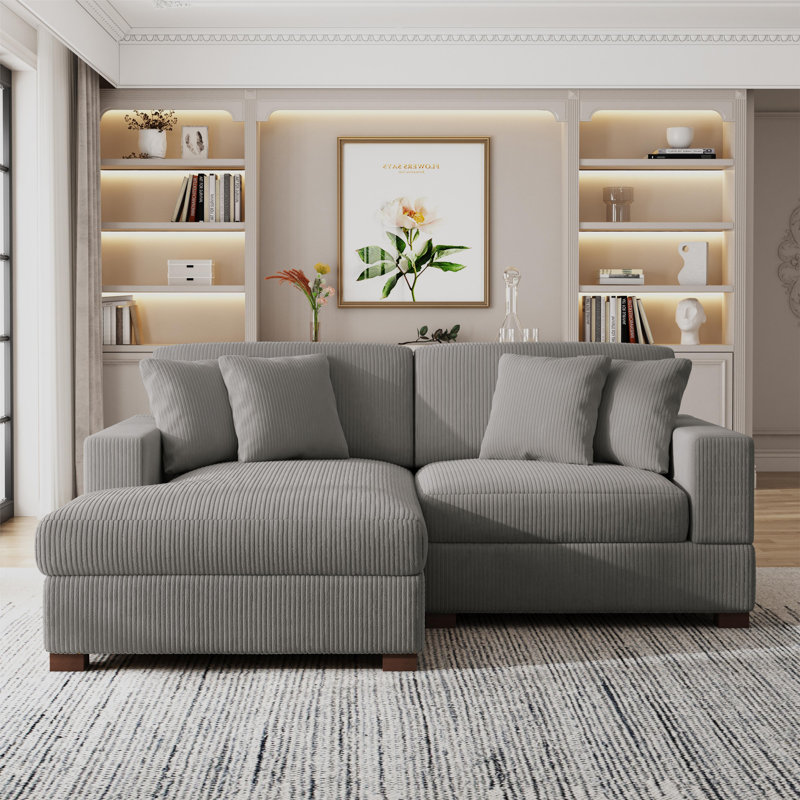 83.5"W 2 - Piece Modern Upholstered Modular Sectional Sofa with Solid Wood Leg, Light Gray Corduroy