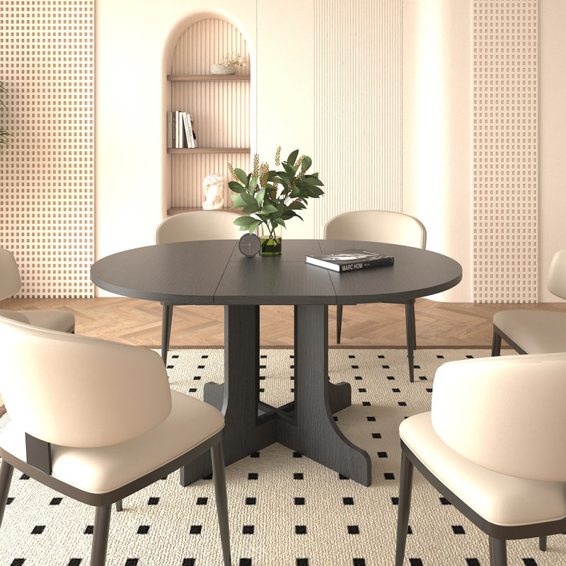 Table de salle à manger extensible de style campagnard ovale avec rallonge amovible et base en tréteaux robuste pour la cuisine, 59 x 43 po, noir