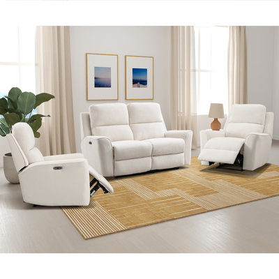Divona 3 Piece Modern Microfiber Zero Clearance Recliner Power Reclining Living Room Set (2 Recliners & Loveseat)