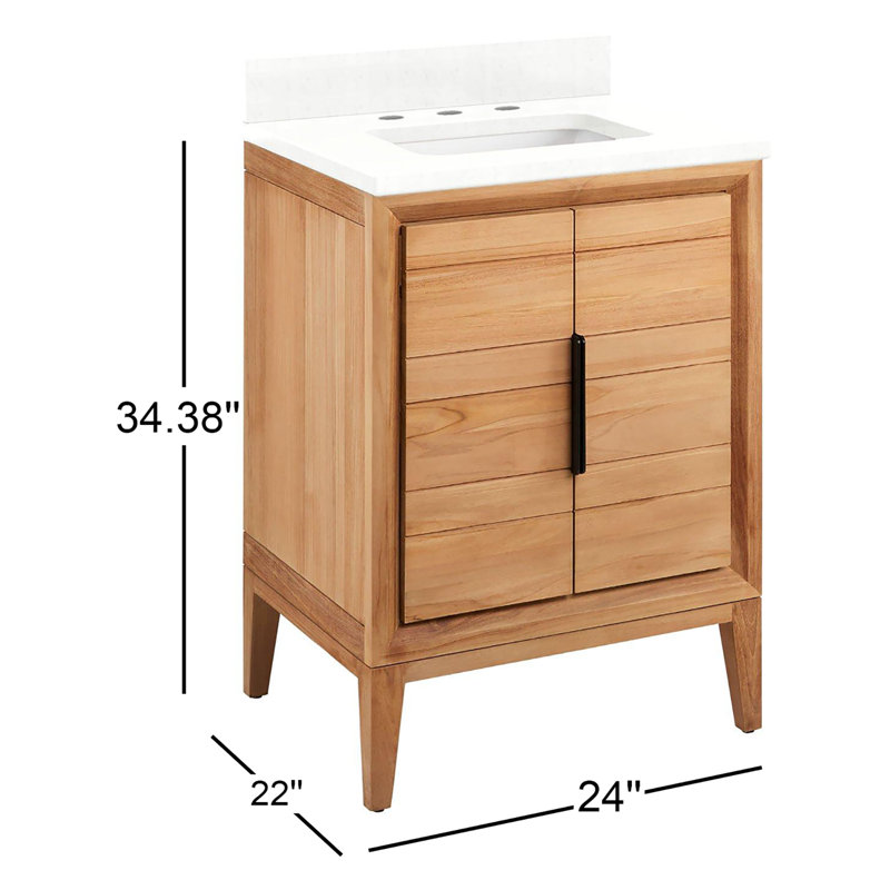 24" Aliso Single Bathroom Vanity Set with Rectangular Undermount Sink, Feathered White Quartz, Single-Hole Centered