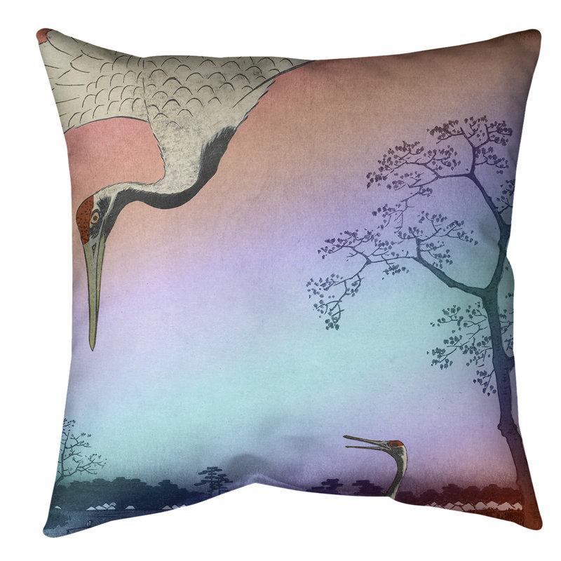 Coussin pour grues japonaises, 18 po x 18 po, Rouge / dégradé bleu, Sergé de coton