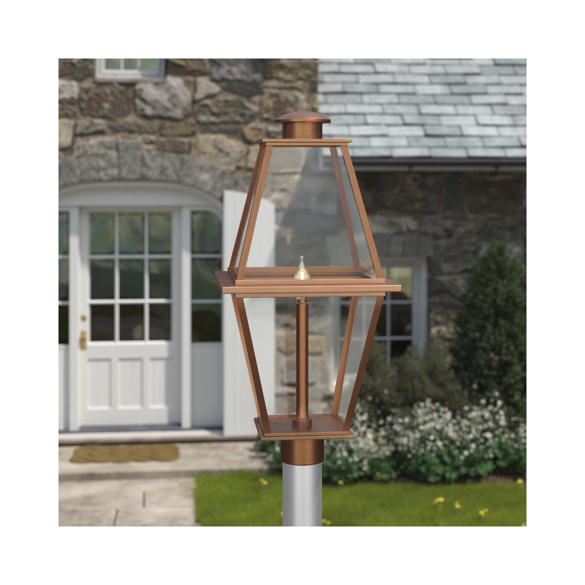 Asuka Transparent Metal Outdoor Lantern Head, Antique Copper
