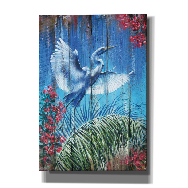 «Heron Fence» par James Mazzotta, art mural sur toile, H 26 po x l 18 po x P 0,75 po