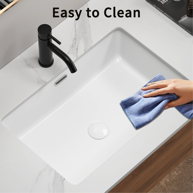 Évier de cuisine encastré de L 24 po, cuve simple en céramique blanche, profondeur interne de 8 po, ébréchée et fissurée, finition lisse pour lavabo de salle de bain, glacis lustré thermolaqué de 16 po