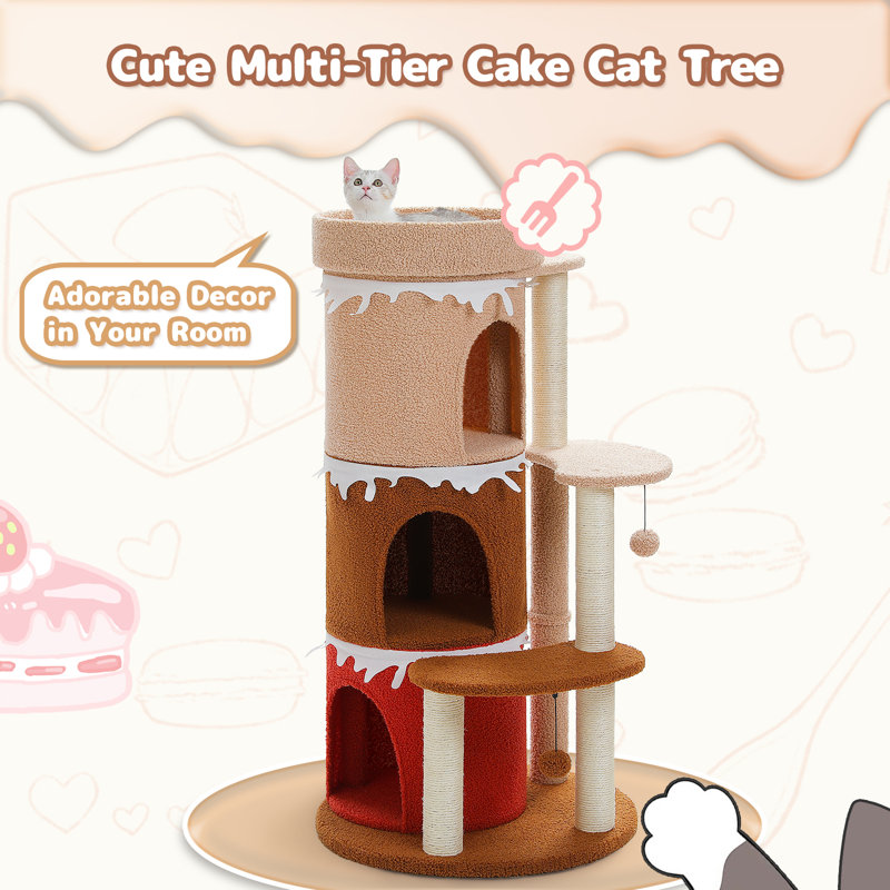 43'' Beige and Brown Sisal Multi-Level Cat Tree Tower