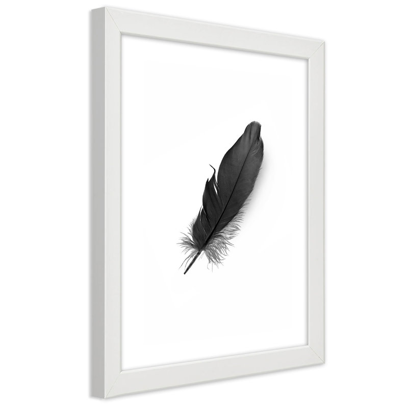 Black Feather Nature - Single Picture Frame Print, 90cm H x 60cm W, White