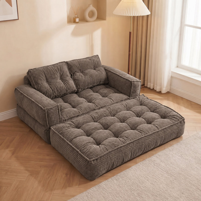 Canapés de compression, canapé de sol modulaire moderne en velours côtelé de 130 cm pour la maison, Brun