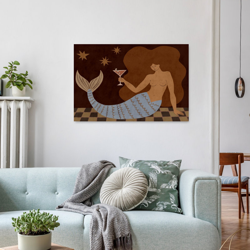 Glamour, sirène, martini, rétro, paysage rétro, art mural, H 24 po x l 36 po