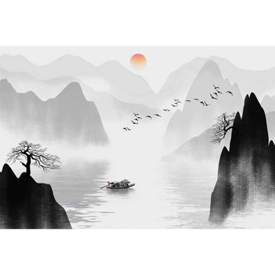 Idées murales murales pour chambre à coucher, lever de soleil minimaliste, paysage, grand papier peint amovible, autocollants muraux