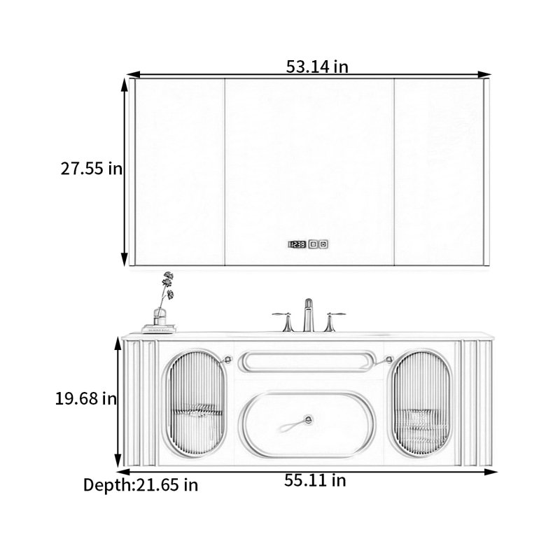 French cream-style smart bathroom cabinet, 19.68" H x 55.11" W x 21.65" D