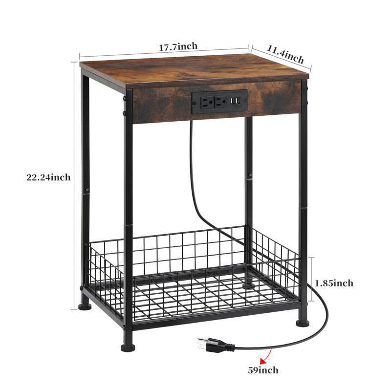 Side Table with USB 2-Pack Brown