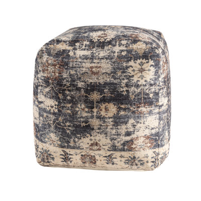 Taj Traditional Floral Power-loomed Square Ottoman Pouf