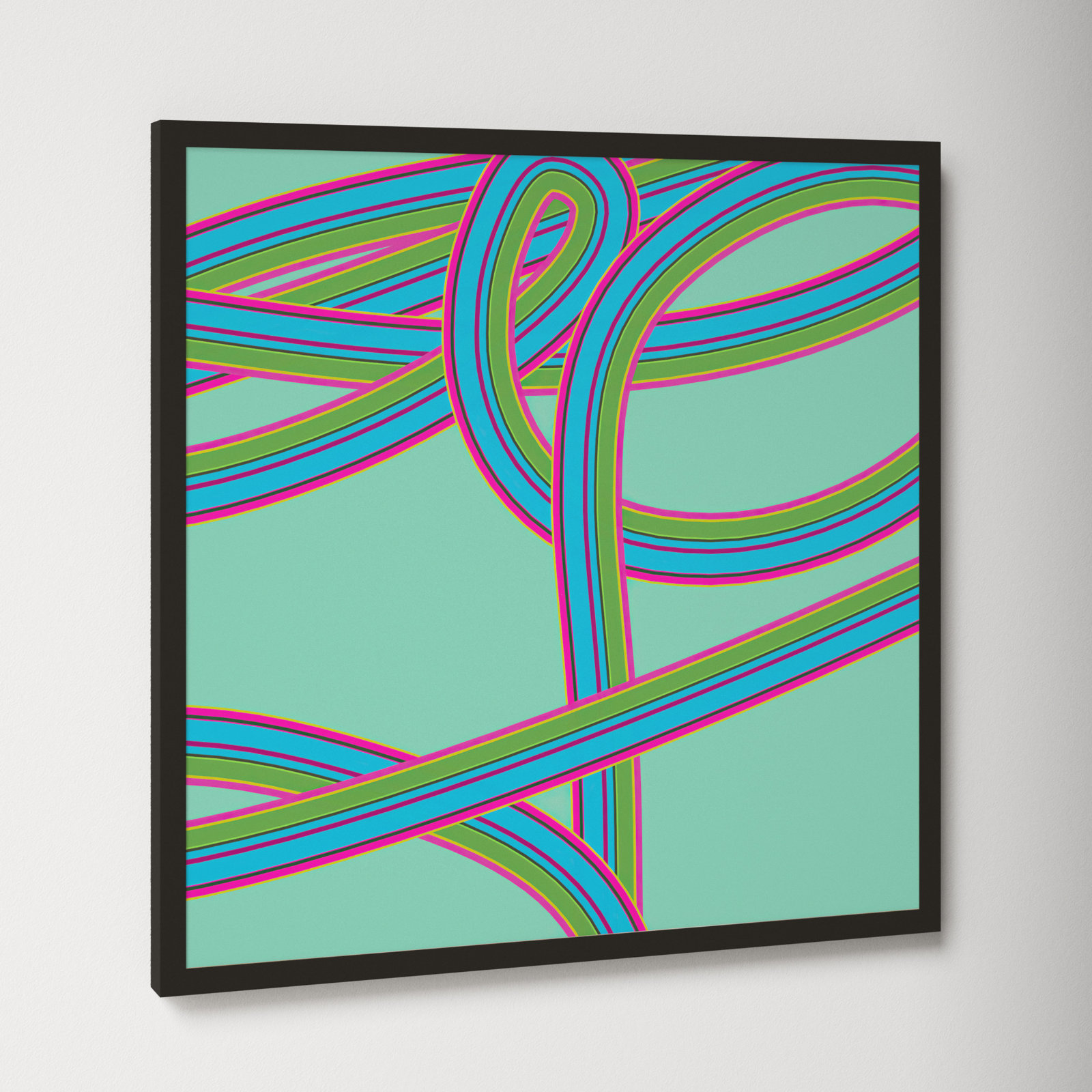 Polo "Turquoise Twist" Print by Jacques Pilon, 24" H x 24" W x 1.25" D, Black