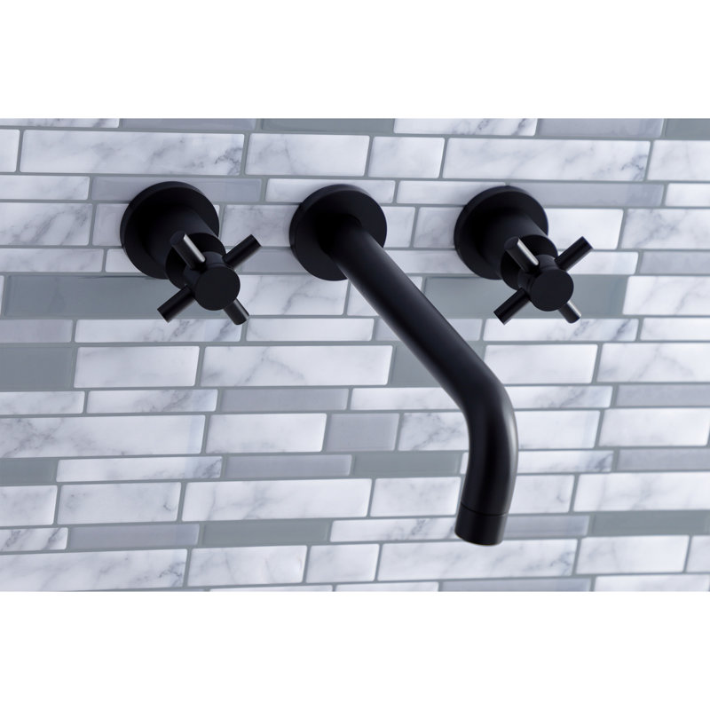Kingston Brass Concord Two-Handle 3-Hole Wall Mount Roman Tub Faucet, Matte Black, Cross Handle