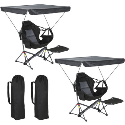 Hammock Camping Chair with Canopy & Footrest, Folding Rocking Swing Chair (Set of 2)