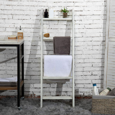 Grande échelle à couvertures en bois blanchi - Porte-serviettes de style campagnard à 5 niveaux