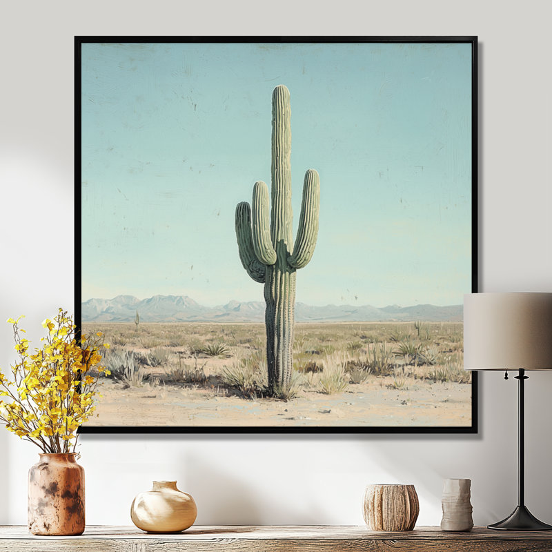 Cactus Saguaro et le ciel du désert I - art mural cactus, H 16 po x l 16 po, Impression encadrée flottante