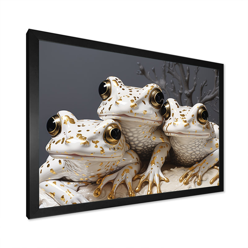 Portrait de grenouilles blanches Pop Art, H 16 po x l 32 po x P 1 po, Cadre simple noir