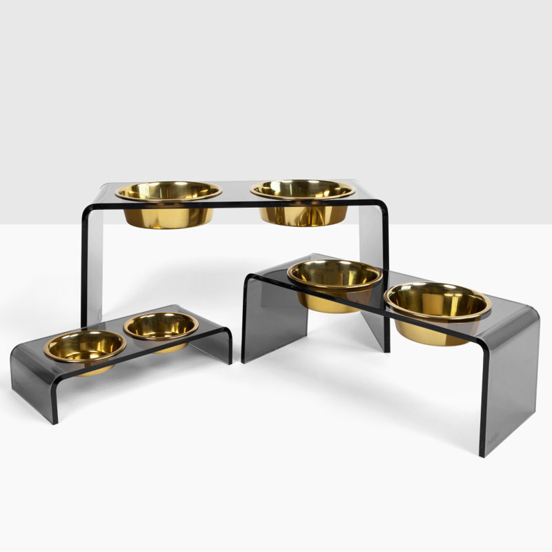 Acrylic Double Bowl Elevated Pet Feeder, Gold