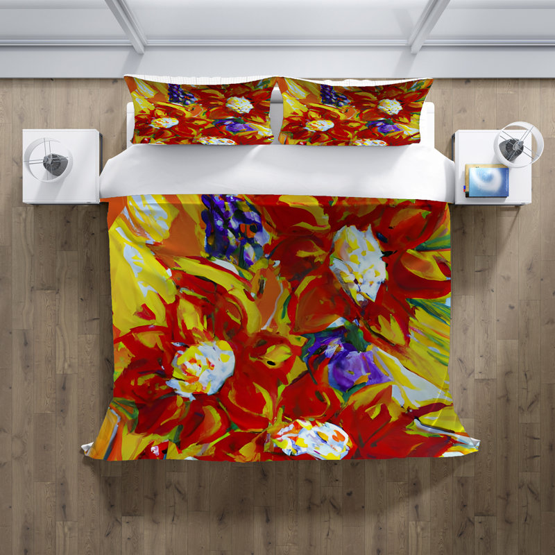 Polyester Floral Duvet Cover, King Duvet Cover + 2 King Shams