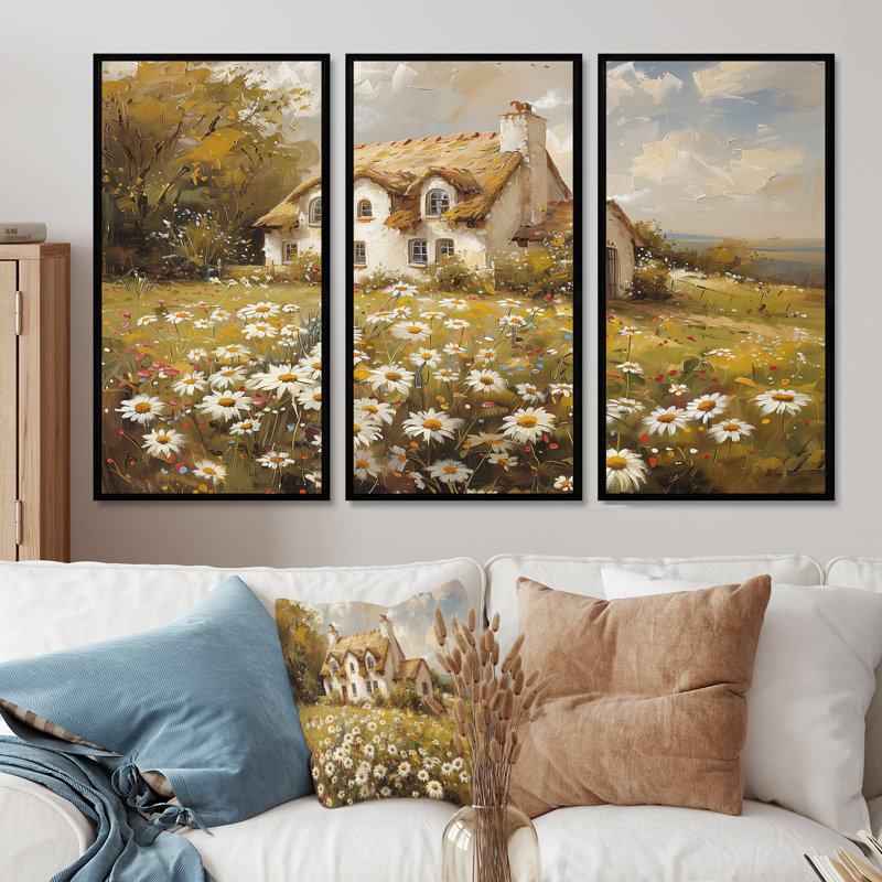 - Ensemble d'art mural campagne, H 28 po x l 36 po x P 1 po, Toile avec cadre flottant noir