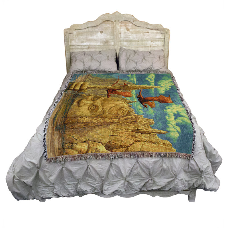 Pure Country Weavers The Red Dragons and the Lake Temple Blanket by Ciruelo - Gift Fantasy Tapestry Throw Woven from Cotton - Made in the USA (72x54)