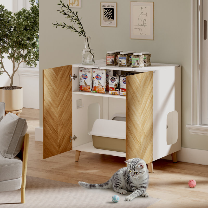 Cat Litter Box Enclosure Cabinet, Side Entrance & Back Vent