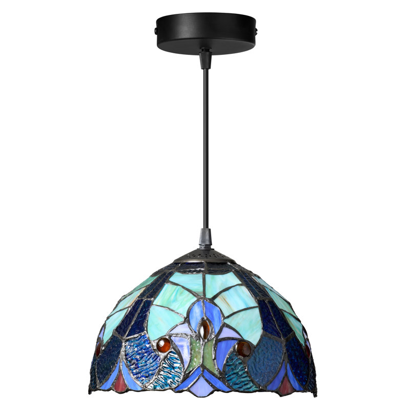 10.25"W Stained Glass Traditional Dome Shade Pendant, Blue/Red/Green