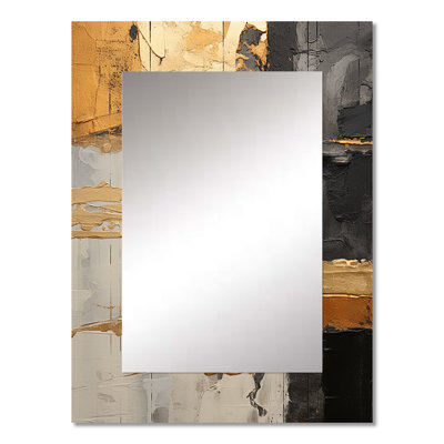 Minimalism Chrome Gold And Grey Poteries - Abstract Spirals Unique Wall Mirror Decor, Modern Large Mirror, Printed Metal Art