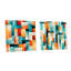 Orange et vert Popart Pop culture Pixels - formes abstraites en acrylique, ensemble d'art sur verre, ensemble de 2-103926254
