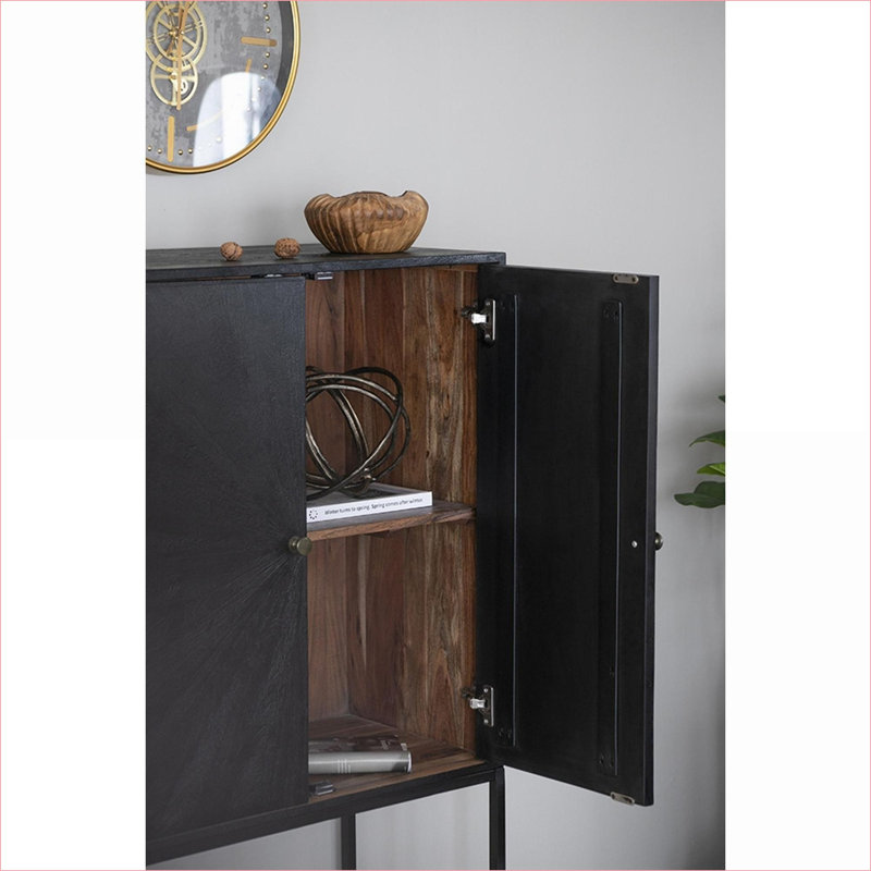 Armoires | Armoire de rangement 31,5 x 16,5 x 60 pouces à 2 portes, base en fer acacia noir | Moderne | Chambre à coucher
