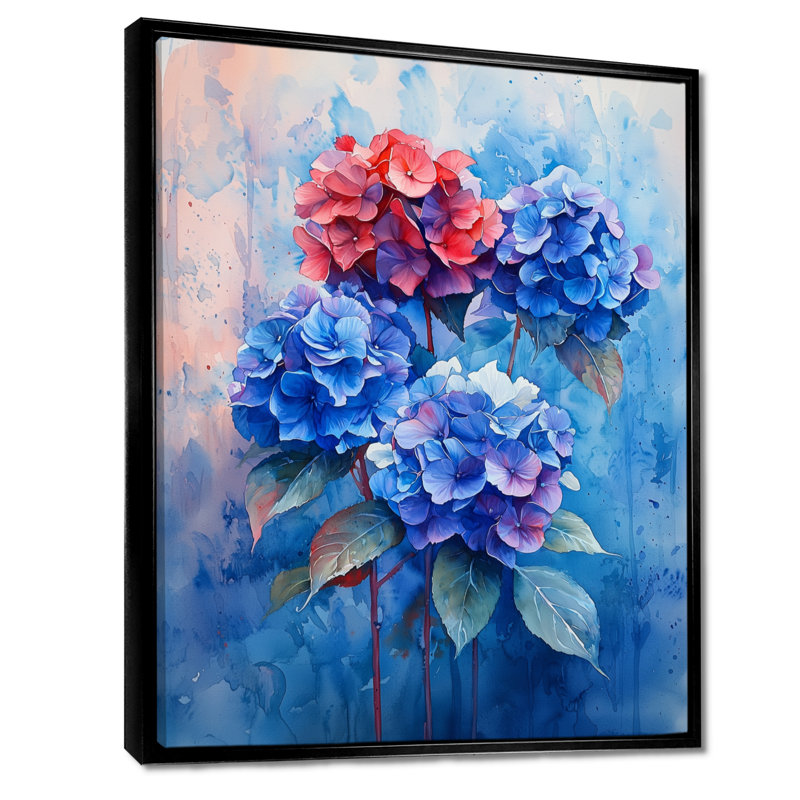 Hortensia bleu et rouge dans un style graffiti Hydrangea II - hydrangea, art mural encadré, Noir, H 20 po x l 12 po