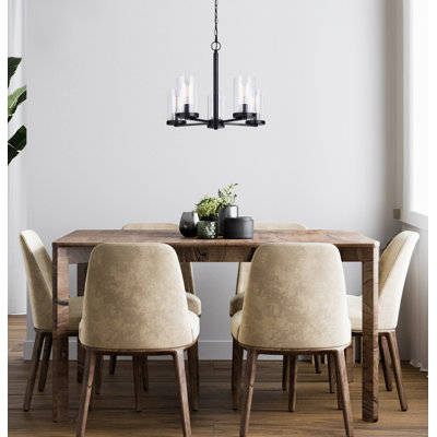 Allannah 5-Light Modern Chandelier, Matte Black Finish With Clear Glass Shades