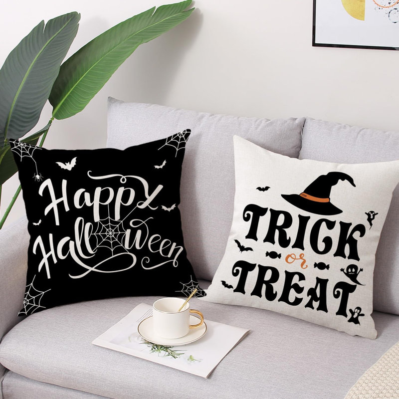 Housses de coussin en lin noir et blanc Halloween 18 x 18 (ensemble de 4)