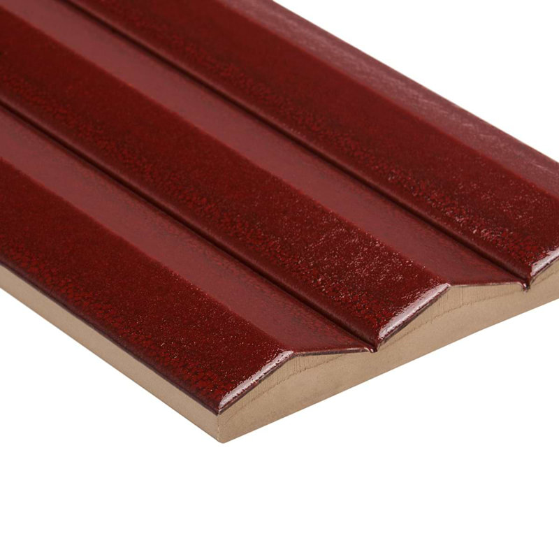 Ponto 5x16 Fluted 3D Polished Porcelain Tile, Ruby Red