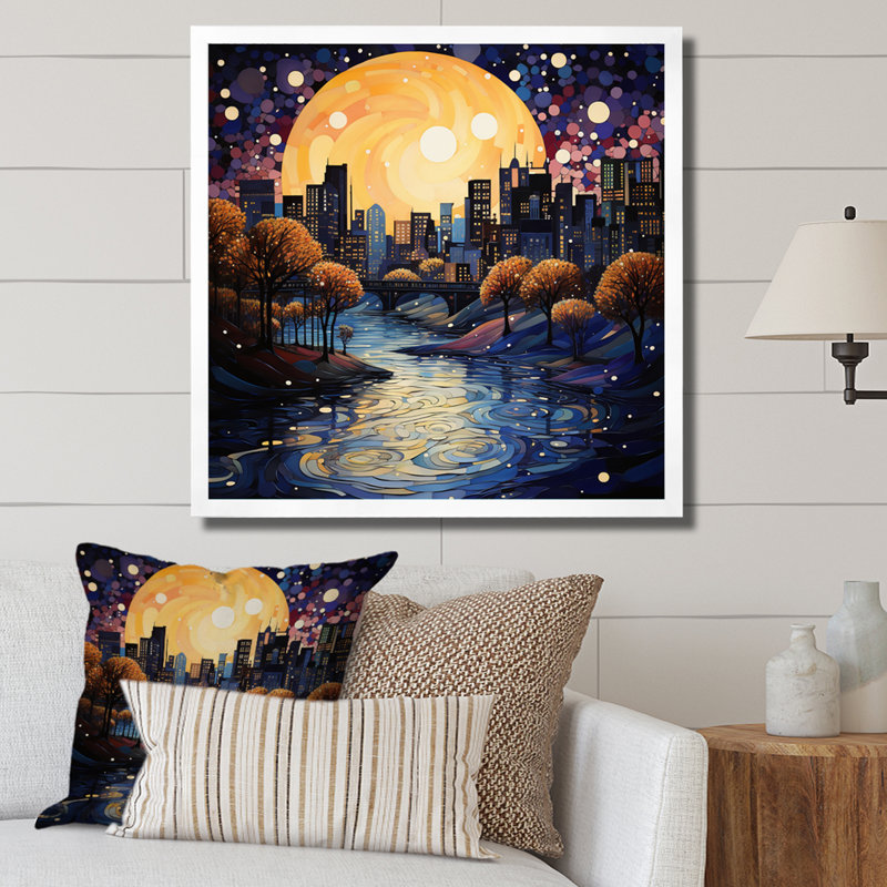 " Harlem Renaissance Reflections Pointillism III ", 36" H x 36" W x 1.5" D, White Single Picture Framed