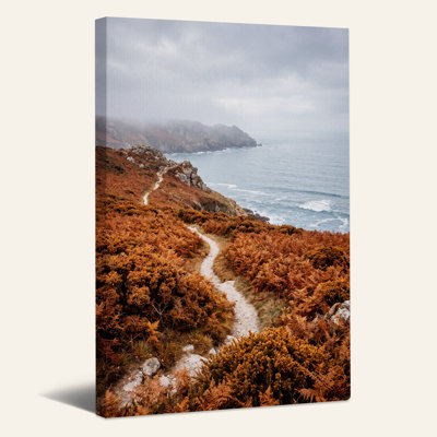 «Winding Coastal Path Through Rust Rust Autumn Ferns», art mural