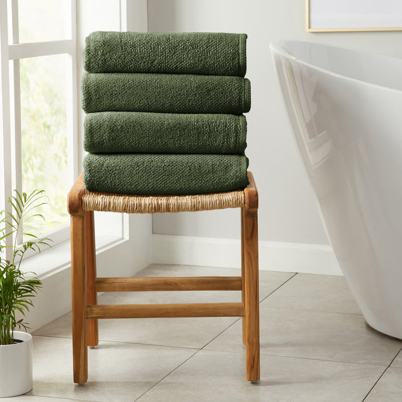 100% Cotton Textured Bath Sheet, Forest Green, Bath Towel - 4 Pack