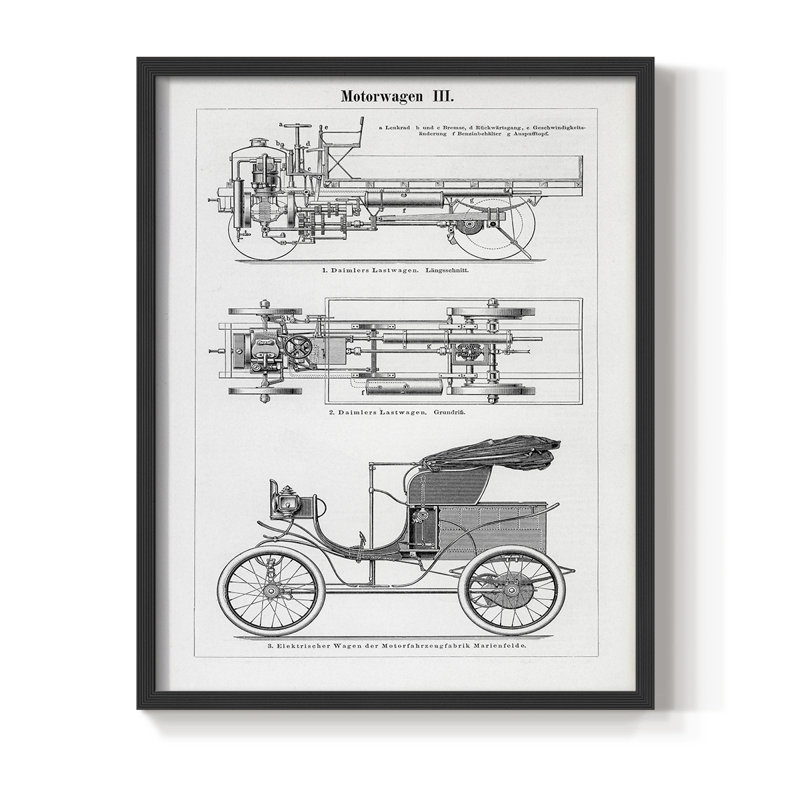 Reproduction encadrée industrielle en bois massif, H 11 po x l 9 po, Noir, noir, noir, noir