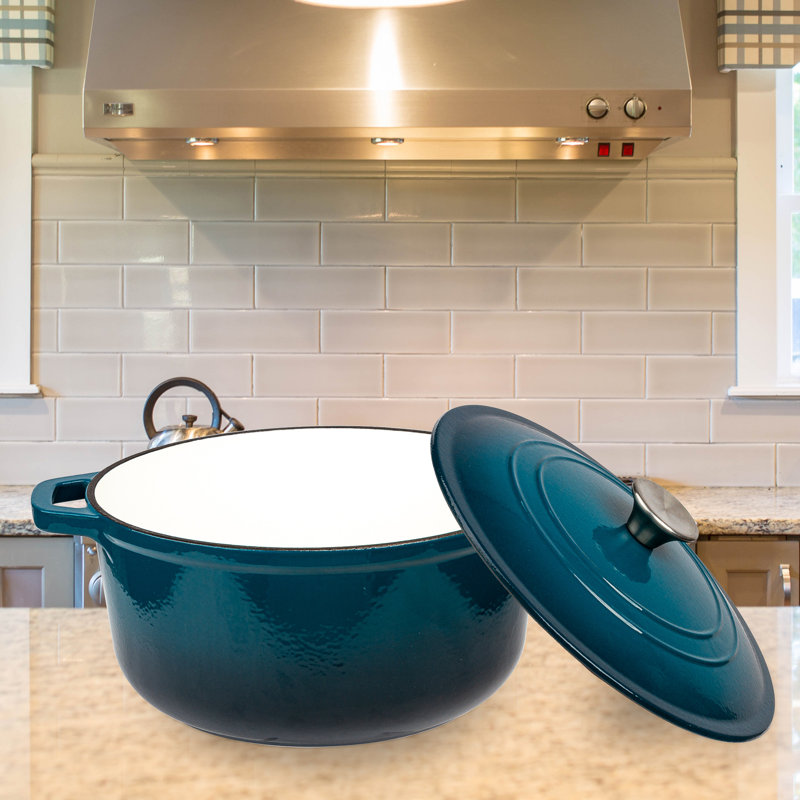 Lexi Home Enameled Cast Iron Round Dutch Oven, Blue, 6 qt