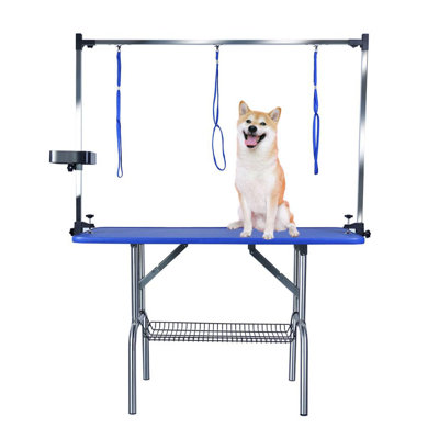 47" Large Dog Grooming Table Stainless Steel Foldable Grooming Table For Dogs At Home Adjustable Height Arms Pet Station With Nooses, Mesh Tray, Tool Organizer