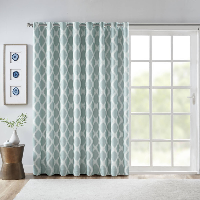 Blakesly Printed Ikat Blackout Single Curtain Panel, Aqua, 100"W x 84"L