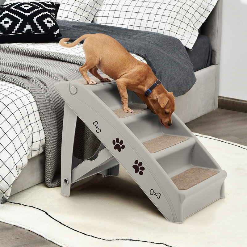 Tucker Murphy Pet ™ 4 marches pour chien pliant avec rail latéral sécuritaire pour l'intérieur et l'extérieur beige, gris
